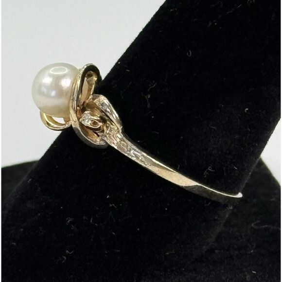 Vintage Sterling Silver Vermeil Pearl & Diamond Accent Ring Size 9.75 - Picture 2 of 8
